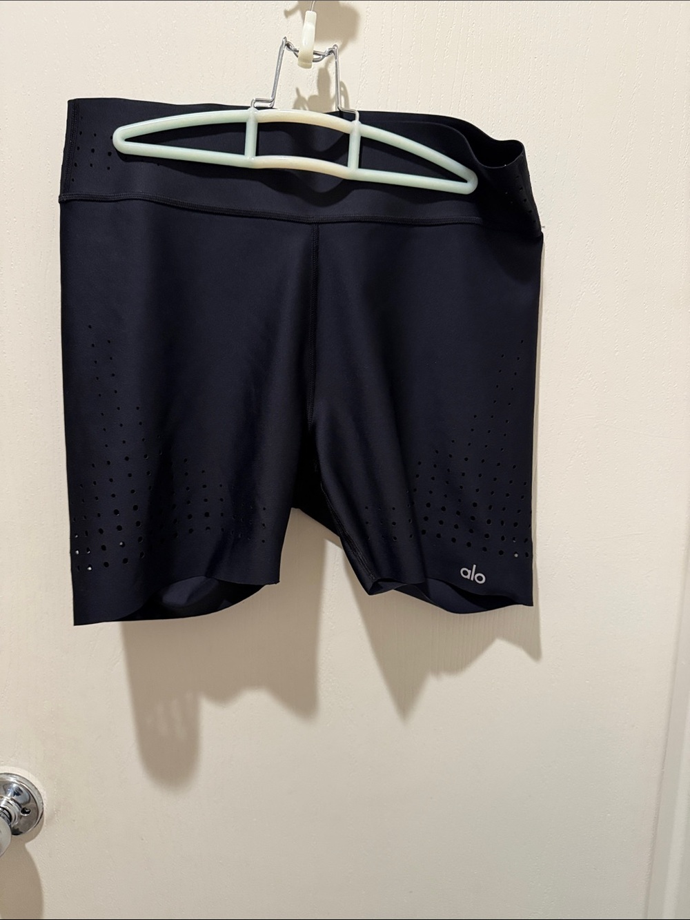 ALO Yoga Women's Black High-Rise Laser-Perforated Bike Shorts